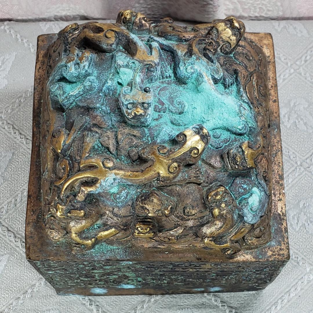 ◇『清朝 九龍 金銅璽（じ）：金銅印鑑』清朝時代皇帝印◇検）玉璽