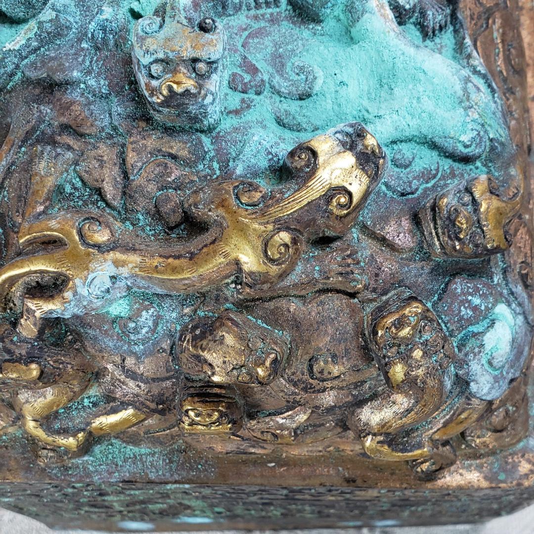 ◇『清朝 九龍 金銅璽（じ）：金銅印鑑』清朝時代皇帝印◇検）玉璽