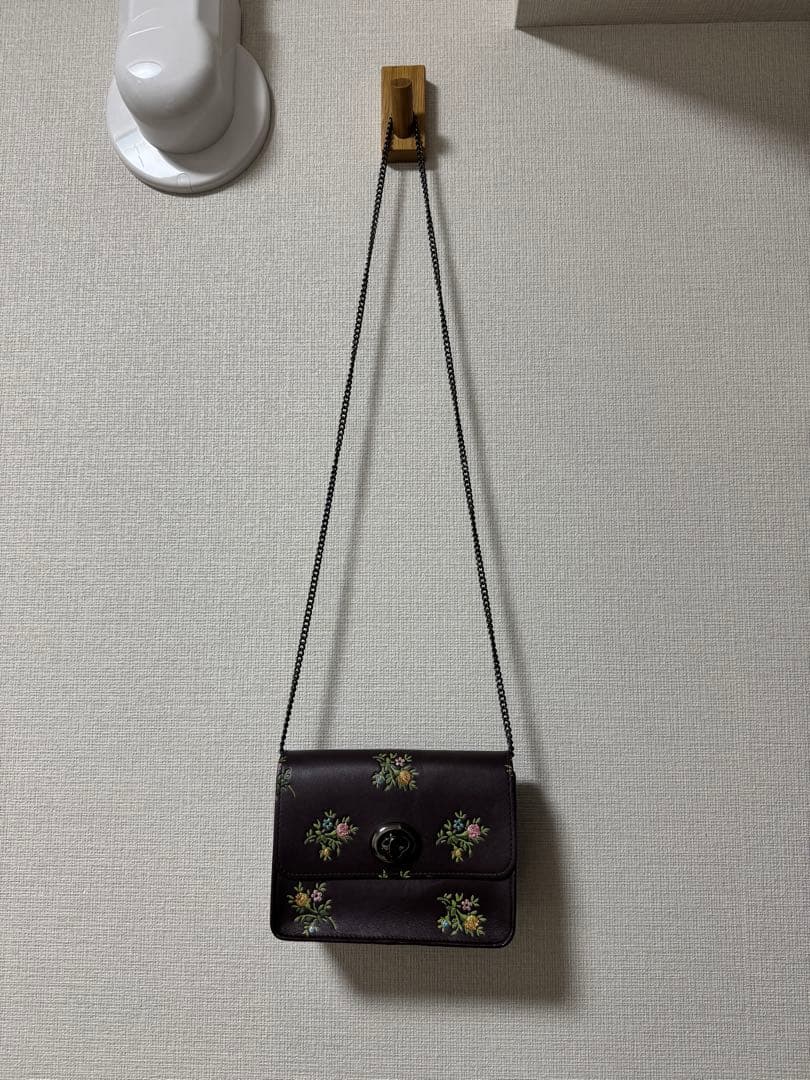 コーチ　2way花柄刺繍 ダークブラウン パーティーバッグ
