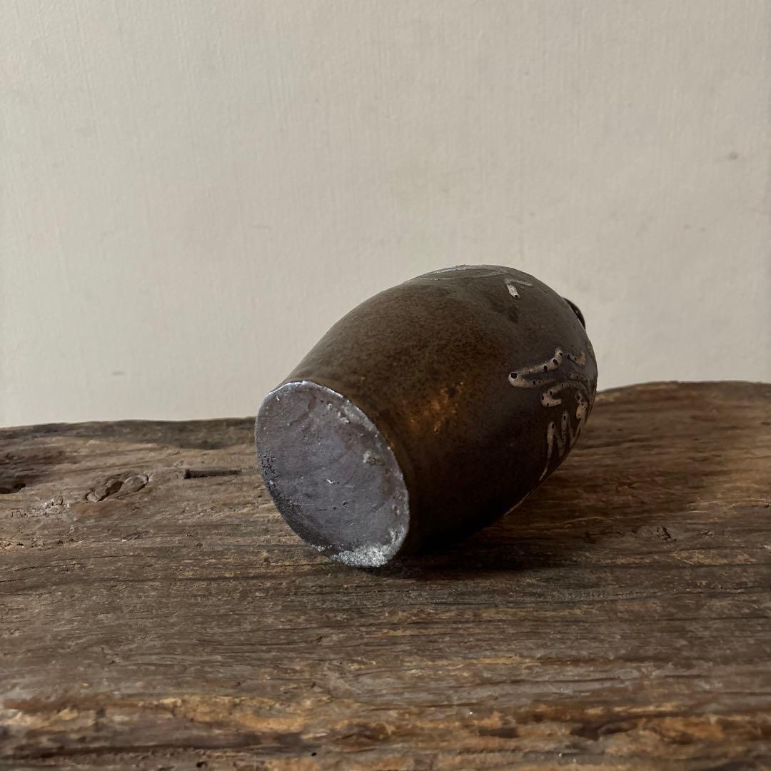 丹波　イッチン紋栗酒小徳利　16cm 明治　花入酒器　骨董.花入.古民芸.筒描