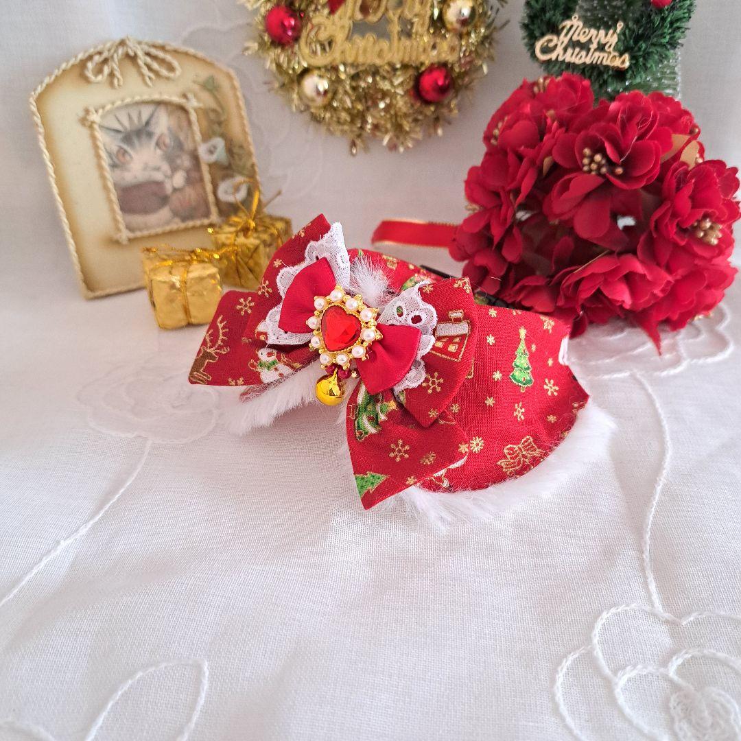 クリスマスシリーズ(赤、雪だるま&サンタ)わんちゃん猫ちゃん用襟つき首輪 クリスマス(赤①)わんちゃん猫ちゃん用首輪