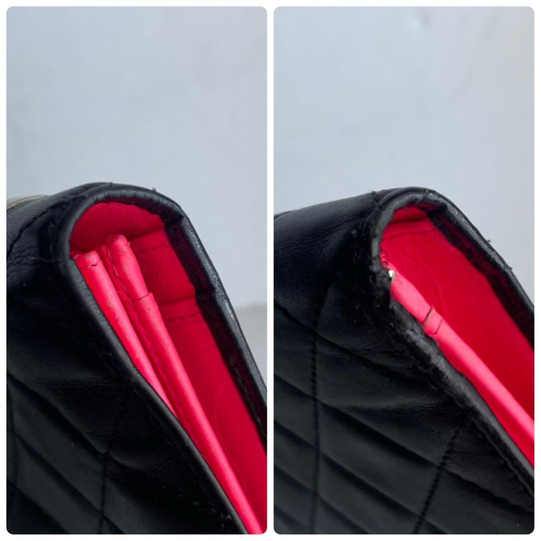 箱シール有り✨CHANEL マトラッセ カンボンライン ２つ折り長財布白黒ピンク