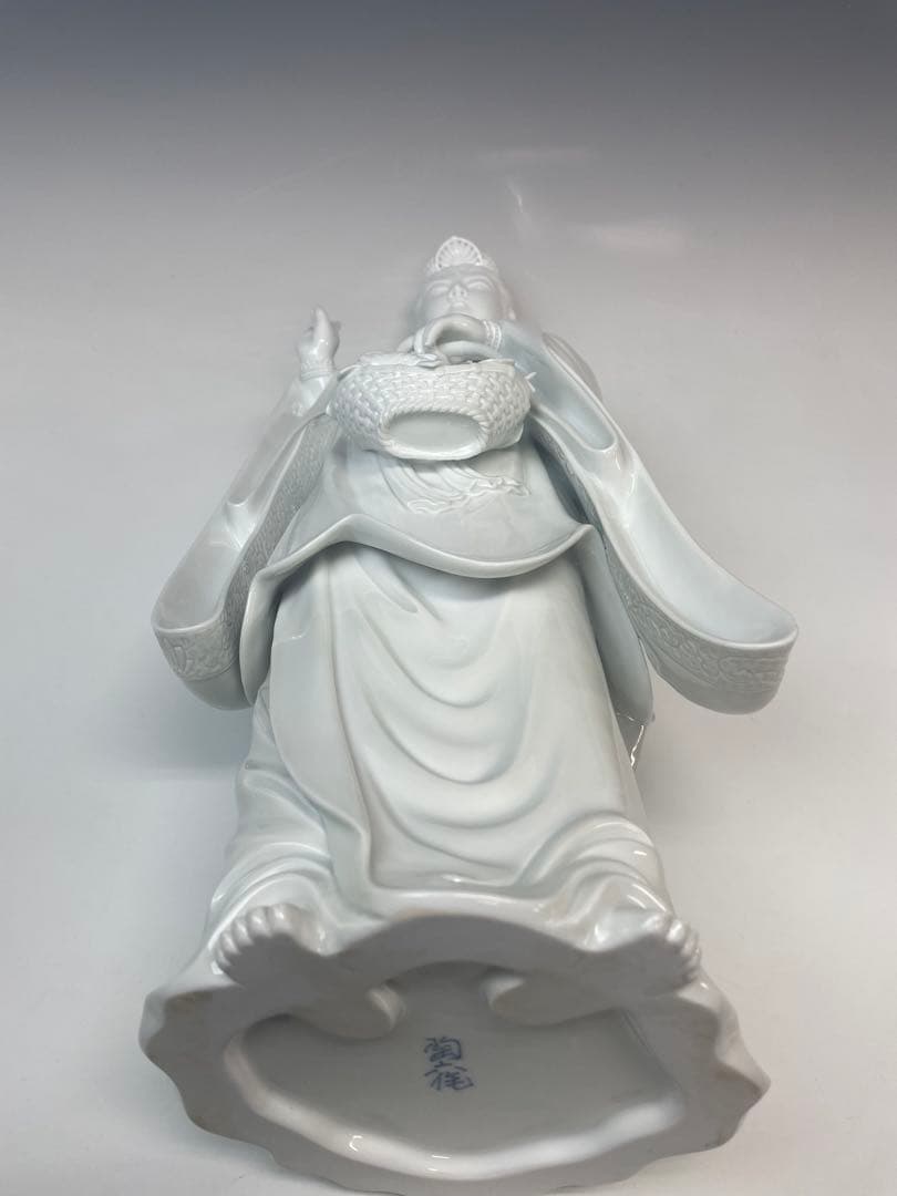 優美　樋渡陶六作　白磁魚藍観世音菩薩像　高さ52cm 好状態　本物保証