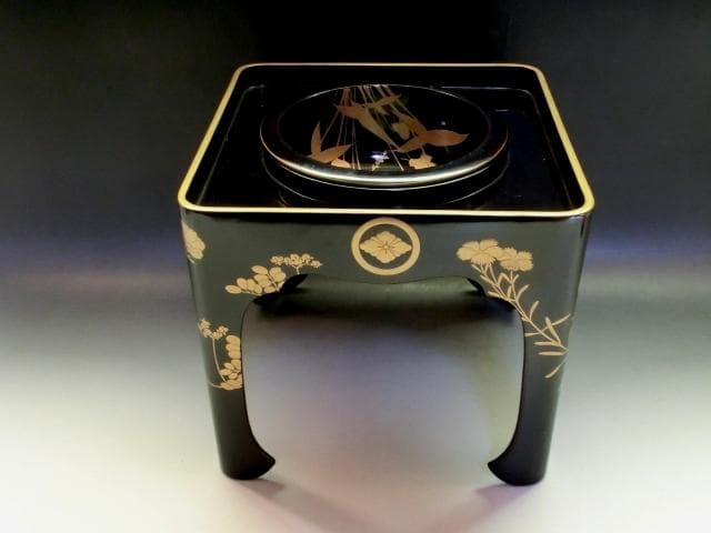 盃洗■定紋付黒杯洗 黒釜老檜盃洗司花田 江戸期 木箱 酒器 漆器 時代物 骨董■