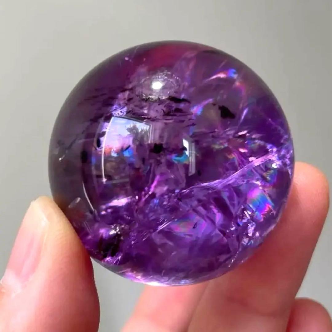 アメシスト スフィア 高品質 3.7㎝ 虹 ファントム ホーランダイト