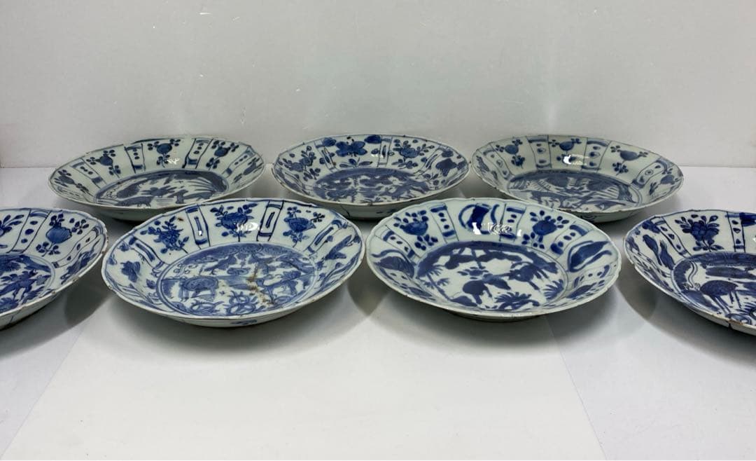 専用　中国明時代　古染付　七寸皿　7枚　チヒコ　東さ6-1201③