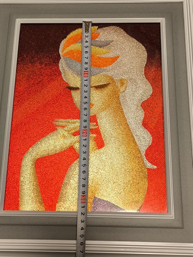 ビーズアート 東郷青児 現状品 額装 絵画 女性画 美人画 昭和レトロ