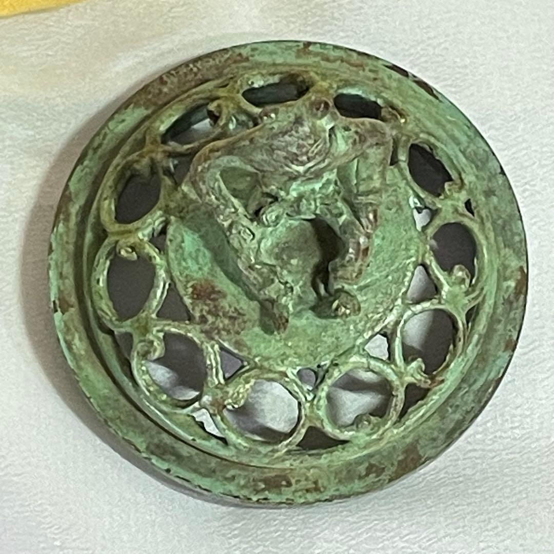 高岡銅器 須賀七郎作 月芳 蝋型鋳銅 香炉 唐子蓋梅文 共箱 証書 栞