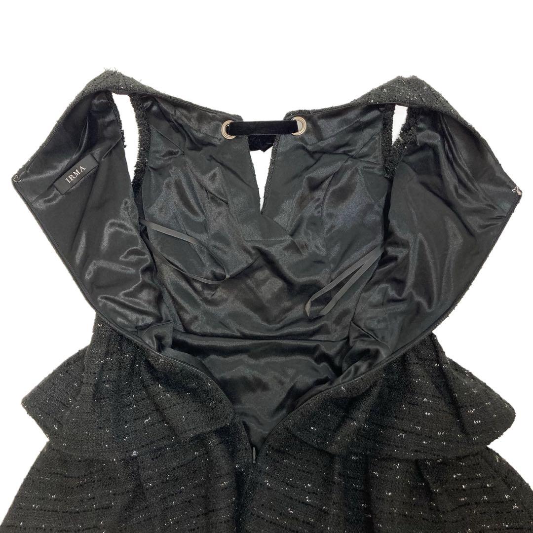 IRMA イルマ ネックリボン ティアードフリル ミニドレス ブラック