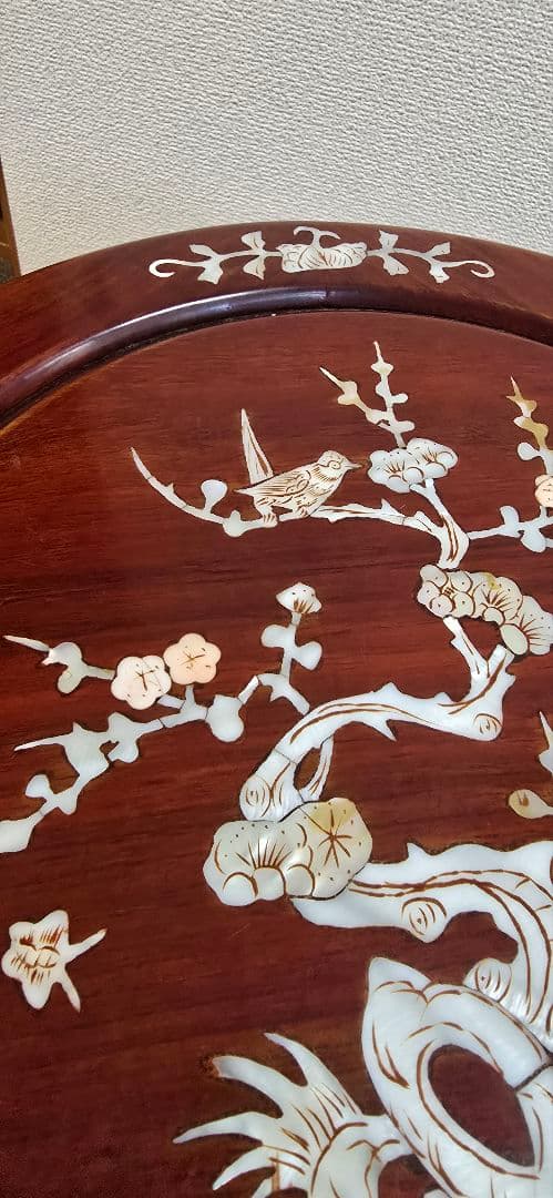 【美品】花梨 無垢 螺鈿細工スツール/椅子 飾り台/花台　太鼓型椅子