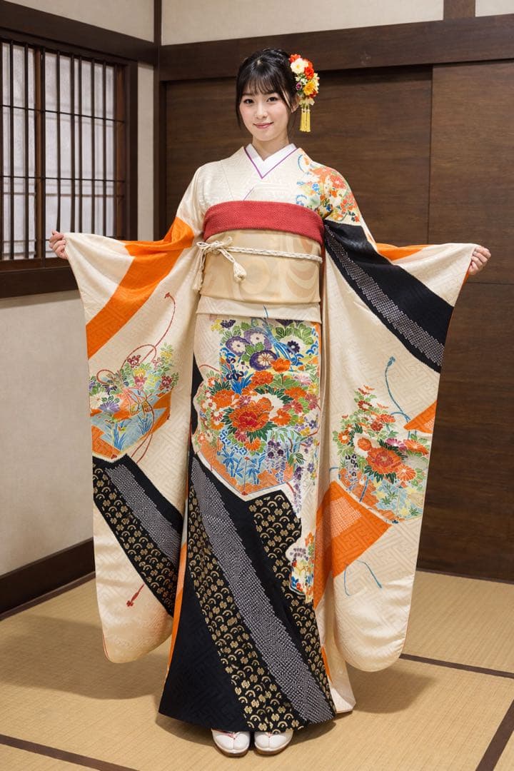 振袖 フルセット6点サイズL豪華振袖 駒刺繍 文箱花文 金彩 正絹