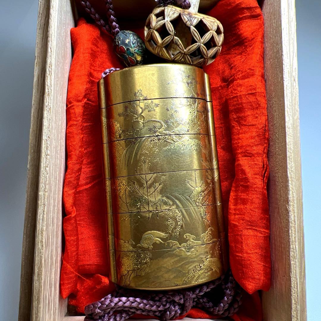 梶川作 極上蒔絵印籠 蓋無木箱付 71g 東Y7-0710⭐︎2F