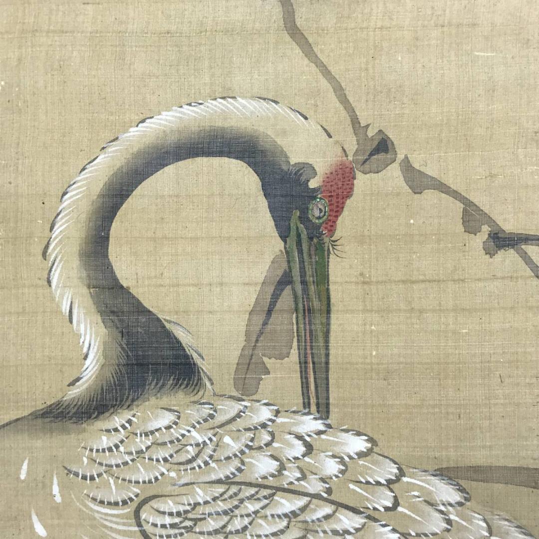 真作/谷文晁/鶴図/ツル図/芦鶴図/祝鶴図/祝掛軸/掛軸/名家伝来/AH-723