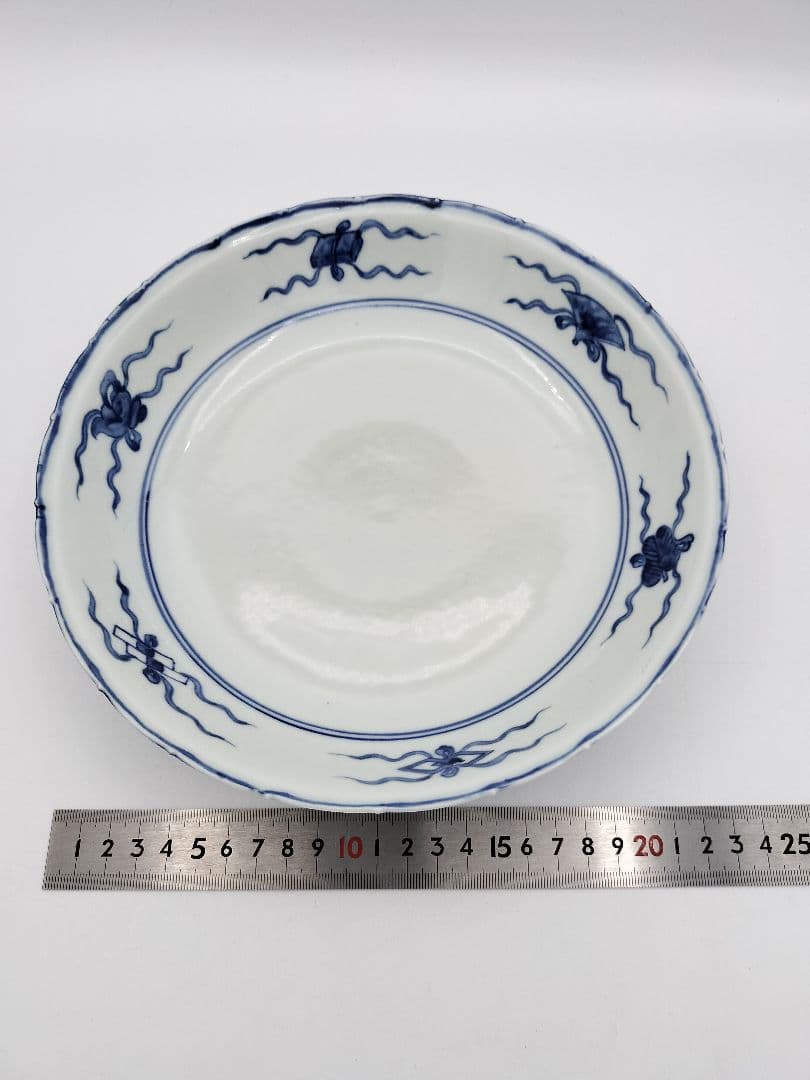 b68【未使用】染付 七宝絵皿 菓子器 景徳鎮 三代森村嘉祥 茶道具 古物