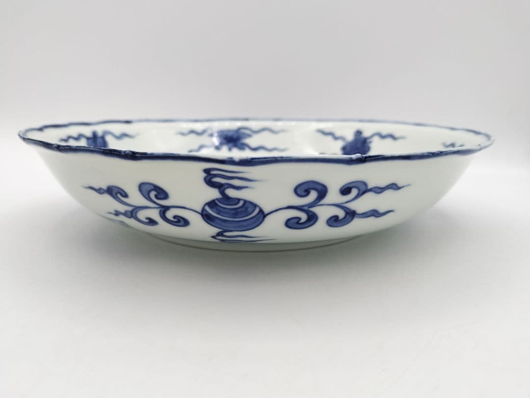 b68【未使用】染付 七宝絵皿 菓子器 景徳鎮 三代森村嘉祥 茶道具 古物