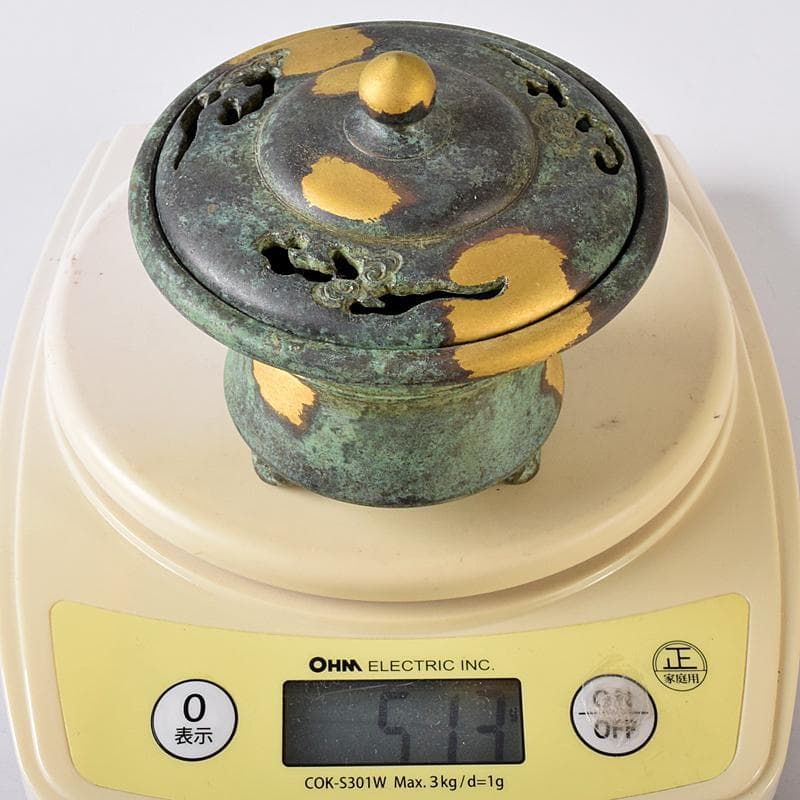 平安 秦蔵六造 塗金銅香炉 「瑞雲」 共箱 G R8430