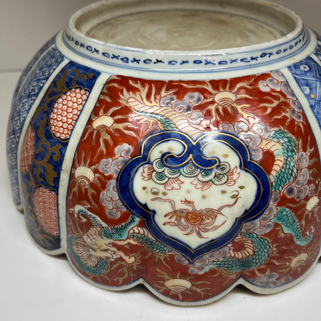 古伊万里 染錦菊割大鉢 幅約30㎝ 東Y7-1113☆