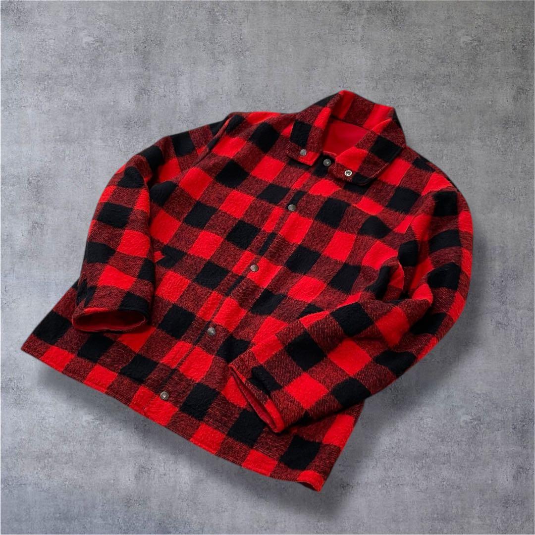 vintage バッファローチェック柄　厚手ウールジャケット赤／黒　裏地ギミック