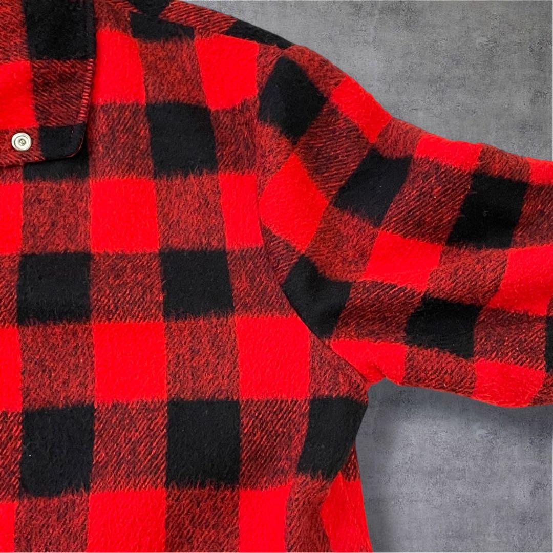 vintage バッファローチェック柄　厚手ウールジャケット赤／黒　裏地ギミック