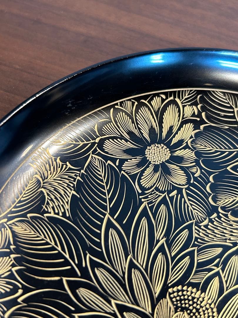 最終値下げ　輪島塗　沈金蒔絵　菊花草　黒塗り　菓子皿　銘々皿　10客セット