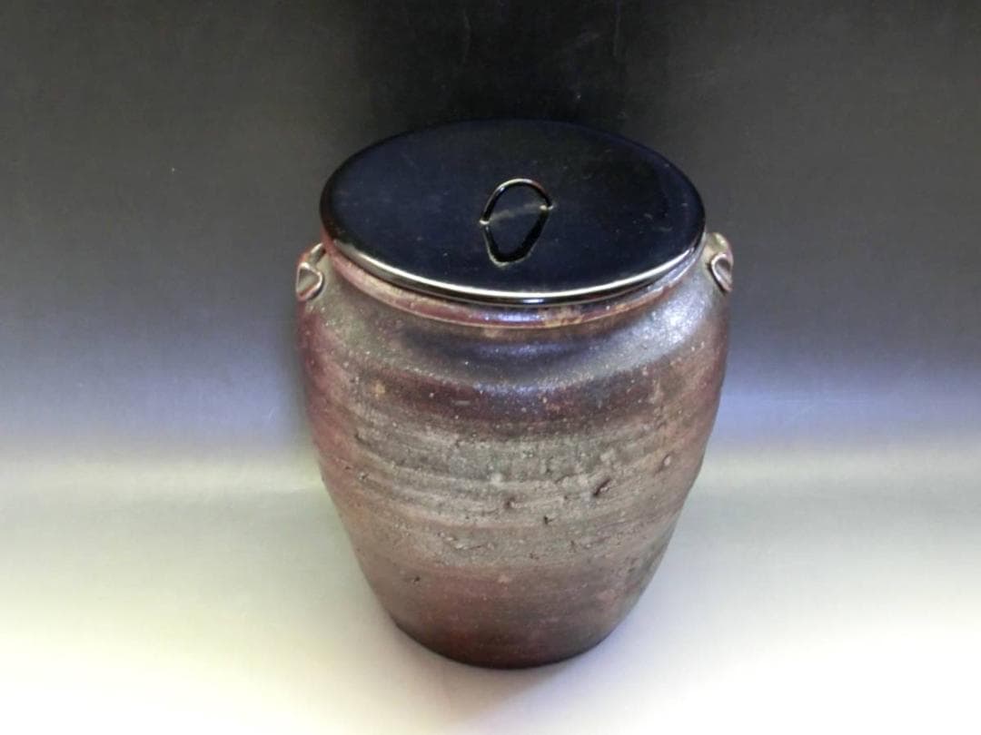 水指□美術館クラス 古備前 時代物 耳付き広口古壷(江戸期) 漆器