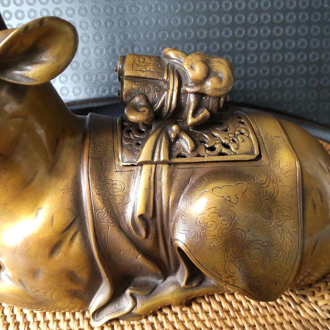 アンティーク！高岡銅器！金工師宗信造 蝋型 銅製鹿香炉！経年美品！