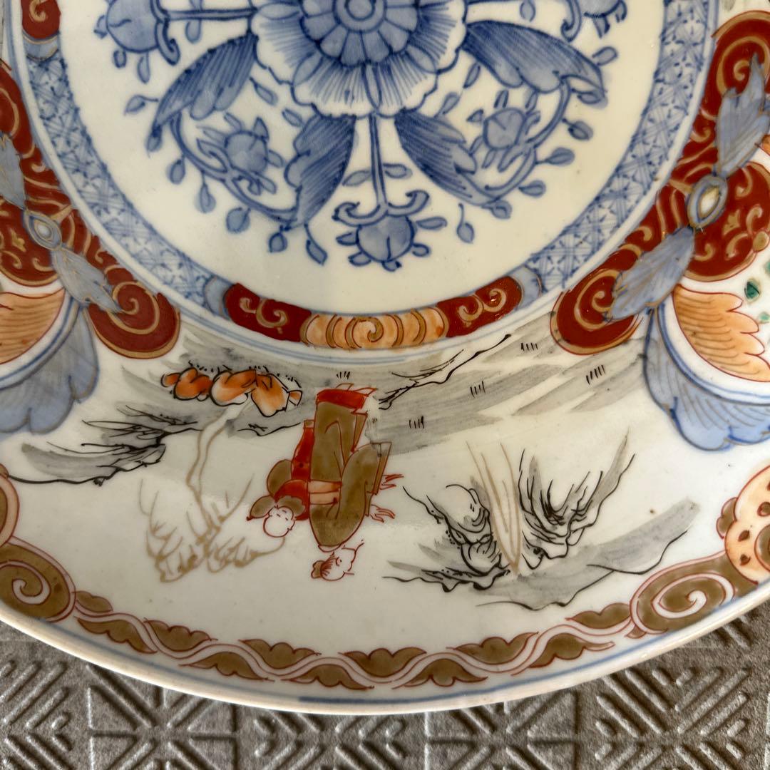 古伊万里、金彩染錦、双仙人、山河図。大皿。箱付き。