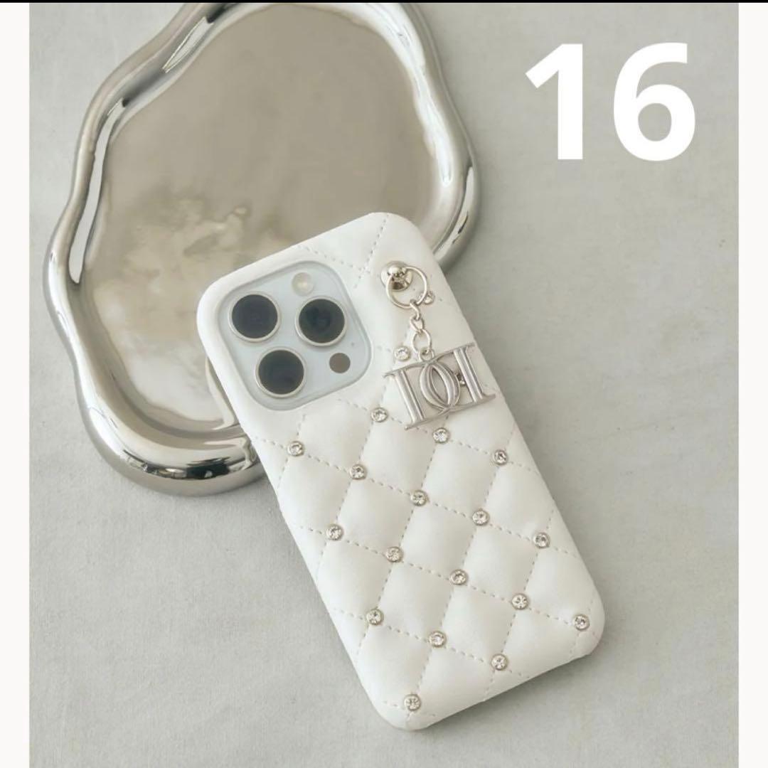 Darich キルティングビジューDDチャームiPhoneケース　16 白 ダーリッチ キルティングビジューDDチャーム iPhone 16 ケース 白