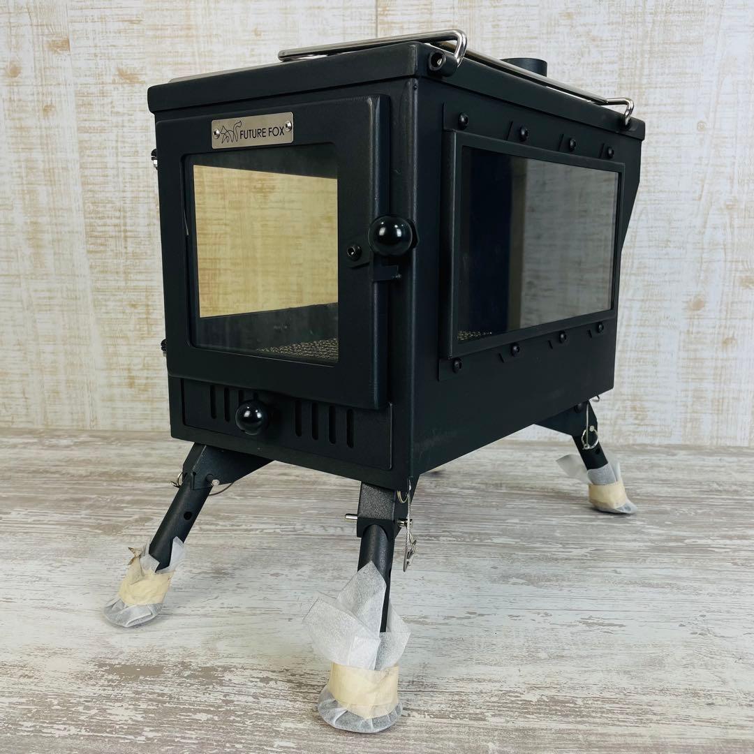 【極美品】FUTURE FOX 薪ストーブ　3面ガラス折りたたみ式　煙突ガード付
