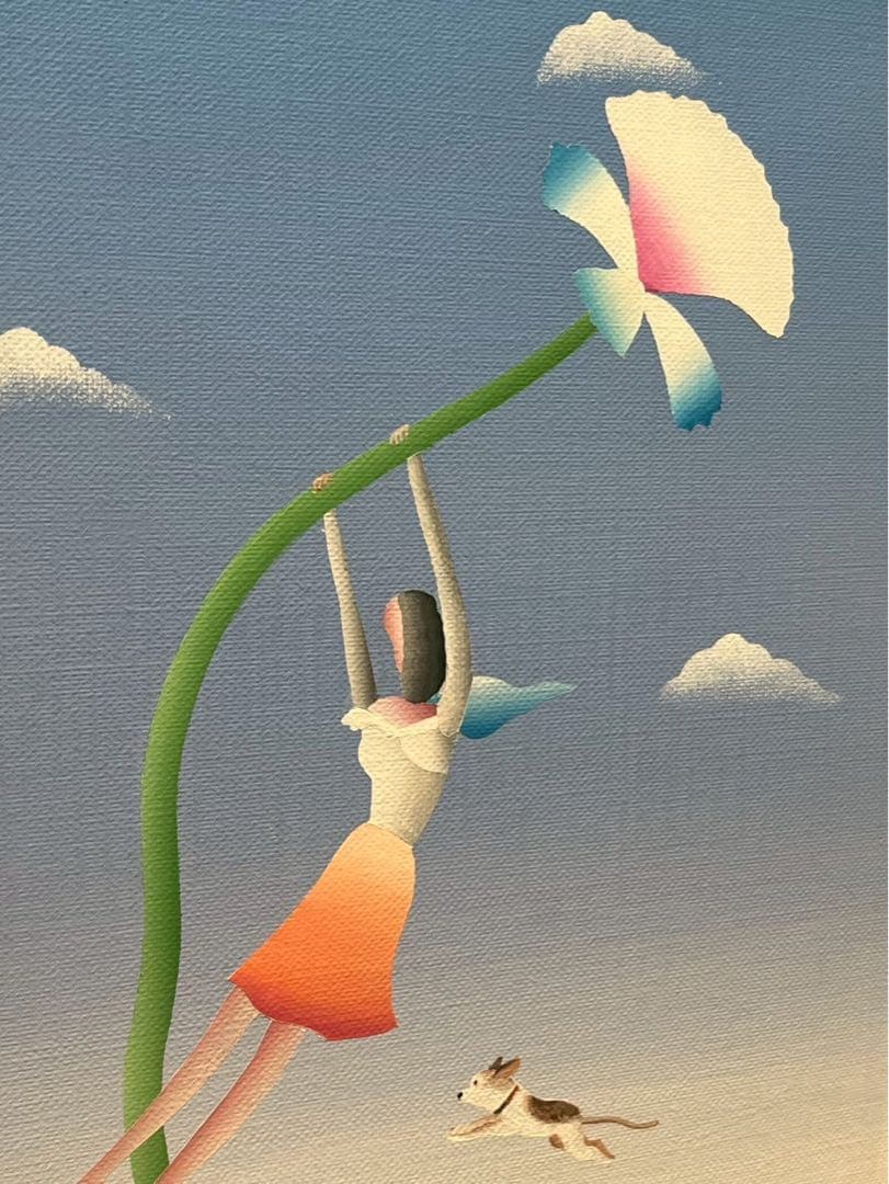 久里洋二 原画 花のブランコ 表紙画 1990年 F5号 アクリル画 証明書付き