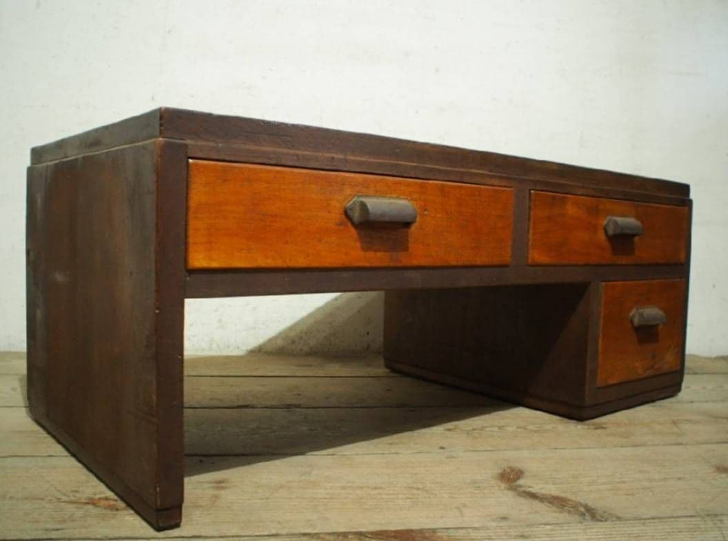 1038 ヴィンテージ ロータイプの片袖机 文机 ローテーブル 引き出し レトロ