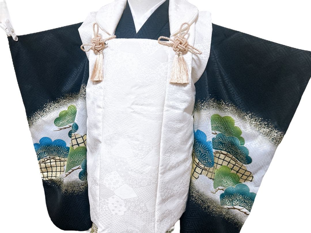 本格正絹♡七五三　3歳　男の子　フルセット　一式　黒系　鷹　被布