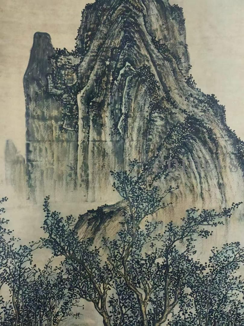 中国古美術 元代 黄公望作款 富春山居図 水墨画 宣紙 六尺山水中堂掛軸 肉筆