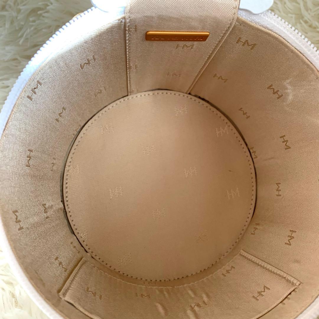 ハナエモリ 円柱型 ハンドバッグ パーティバッグ ホワイト　本革