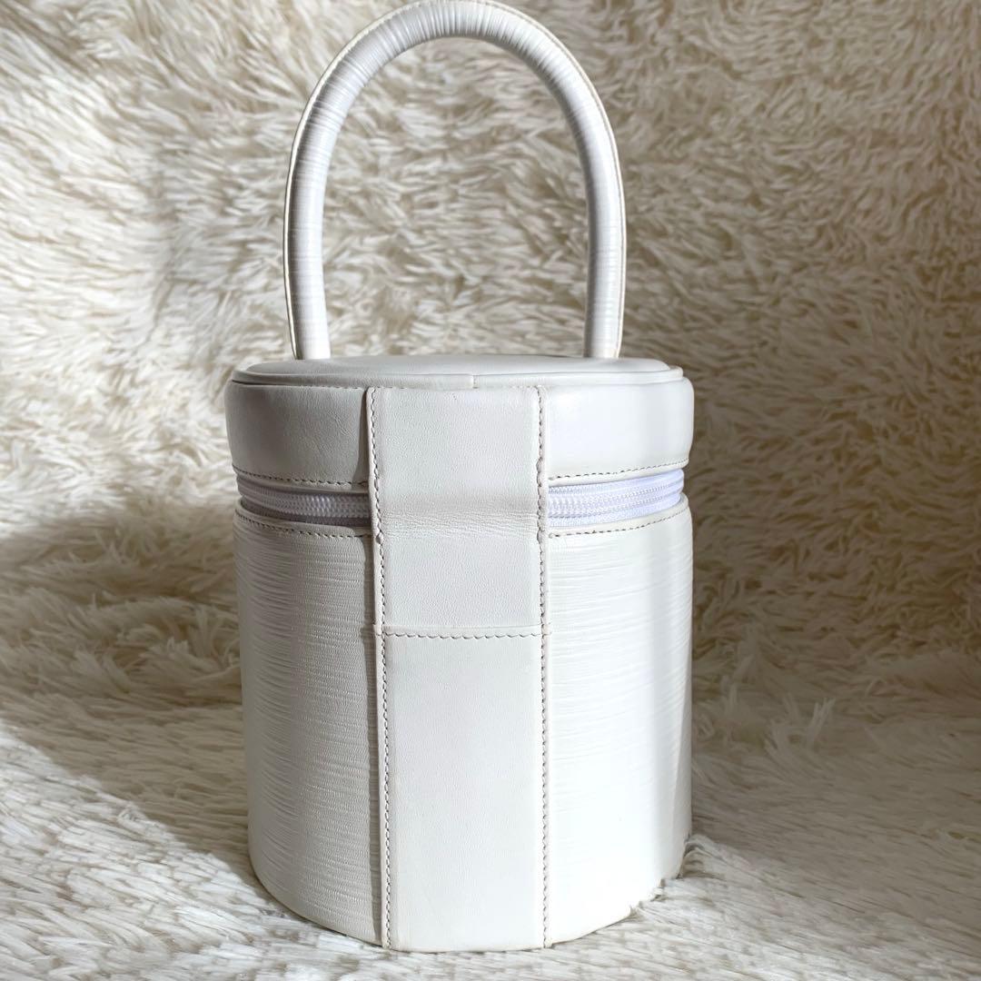 ハナエモリ 円柱型 ハンドバッグ パーティバッグ ホワイト　本革
