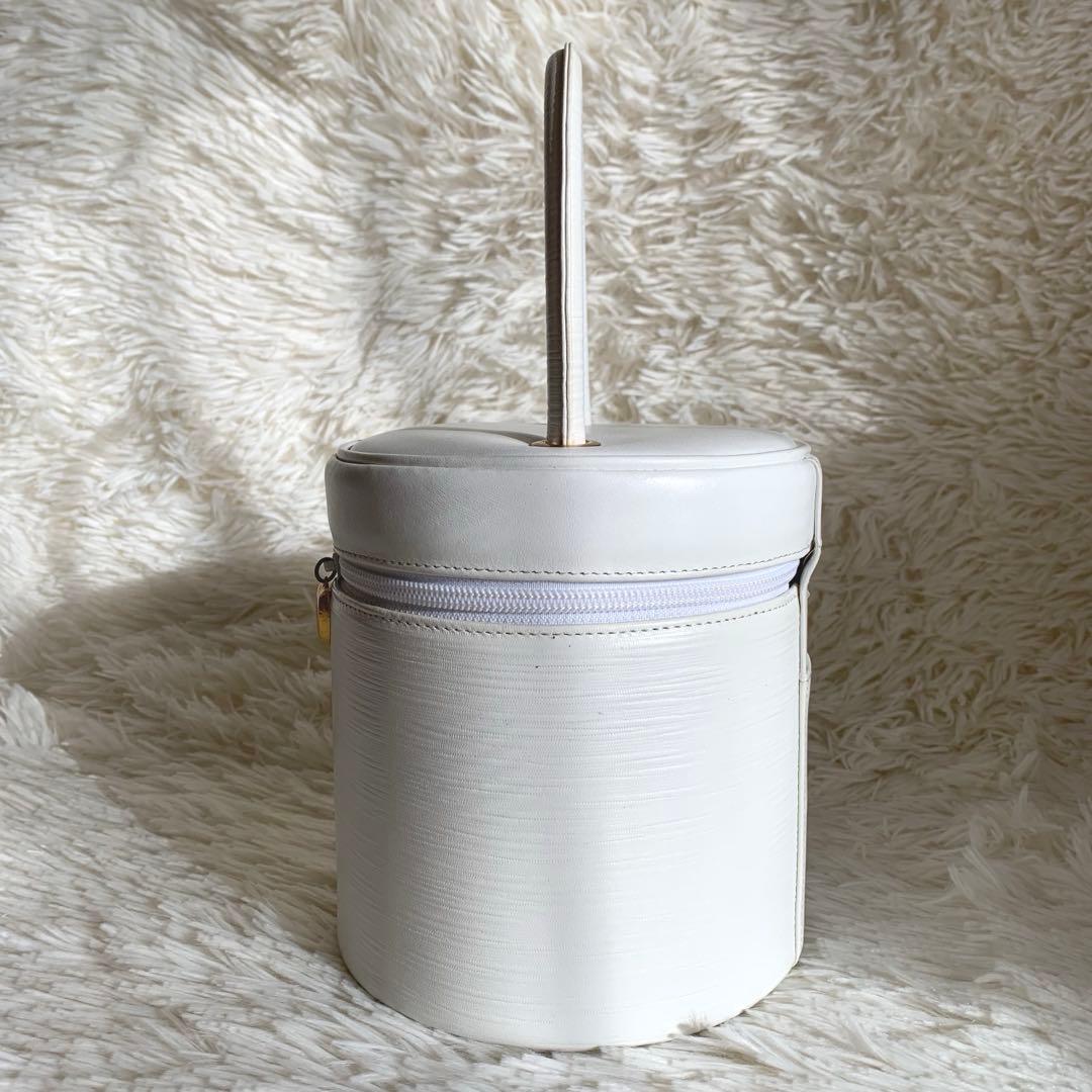 ハナエモリ 円柱型 ハンドバッグ パーティバッグ ホワイト　本革