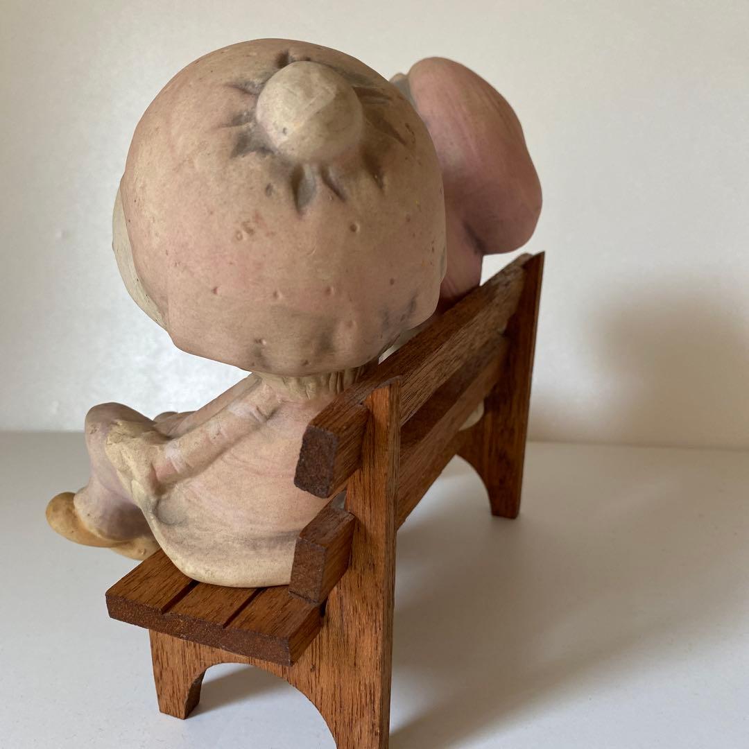 陶器の人形 セトクラフト 昭和レトロ 木製ベンチ付き - メルカリ