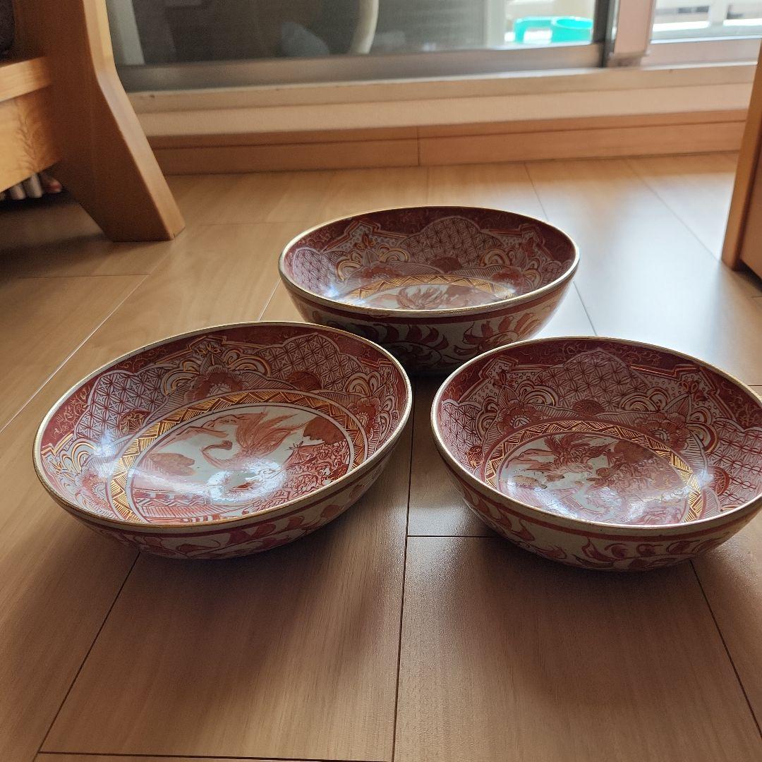 九谷金彩赤絵鳳凰楼閣文様三重鉢 - メルカリ