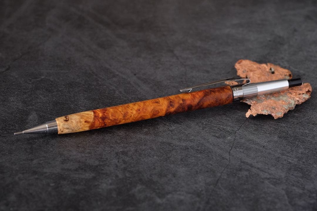PG5木軸カスタム0224 高村杢工房 製図用シャープペンシル 花梨瘤紅白
