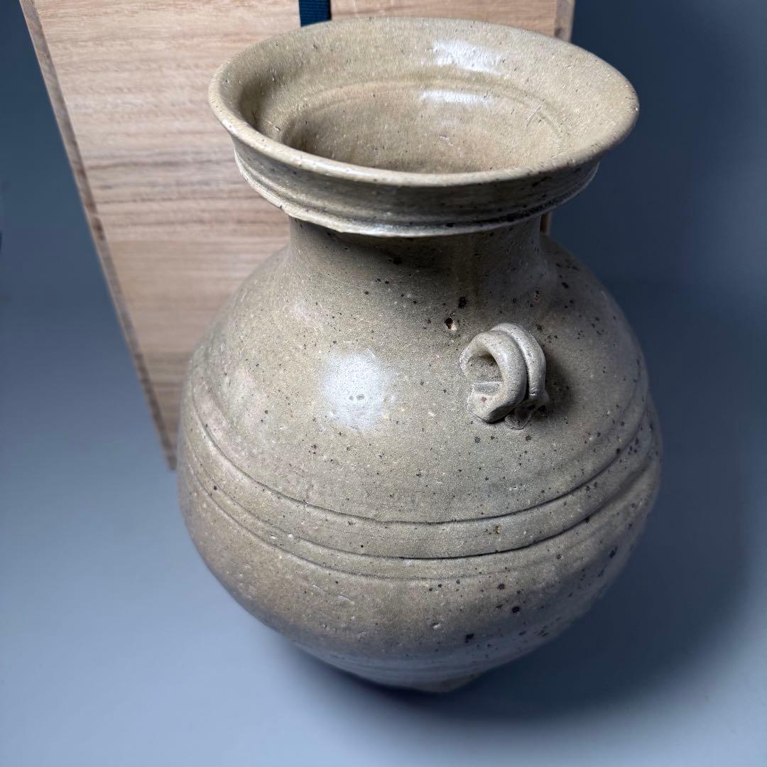 遠州窯　耳付花瓶　共箱付　中国美術　高さ30.5cm　オブジェ　インテリア