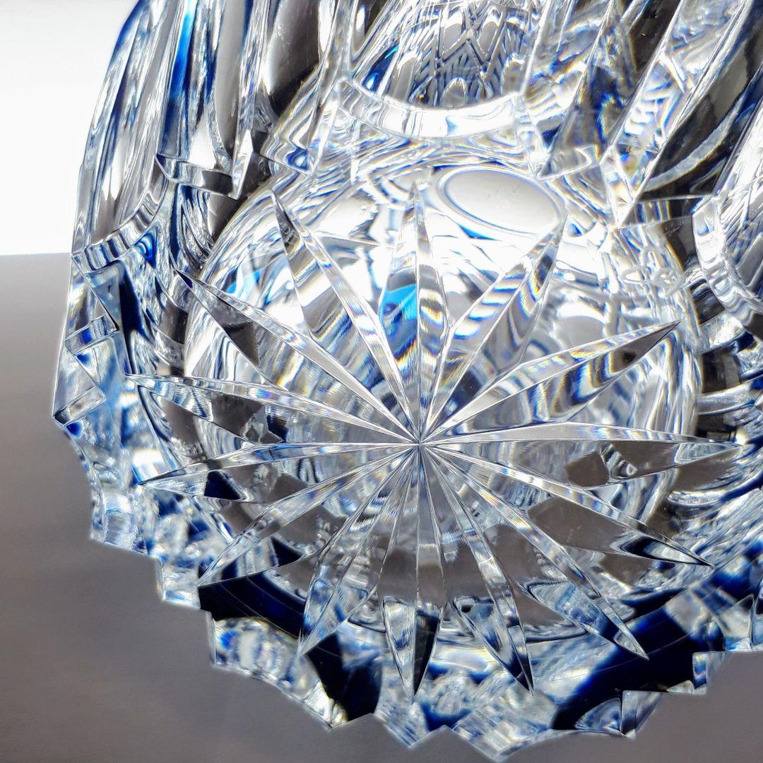 日本工芸会正会員 渡邊 明 作品 切子 藍色被せ 花瓶 【入手困難品】