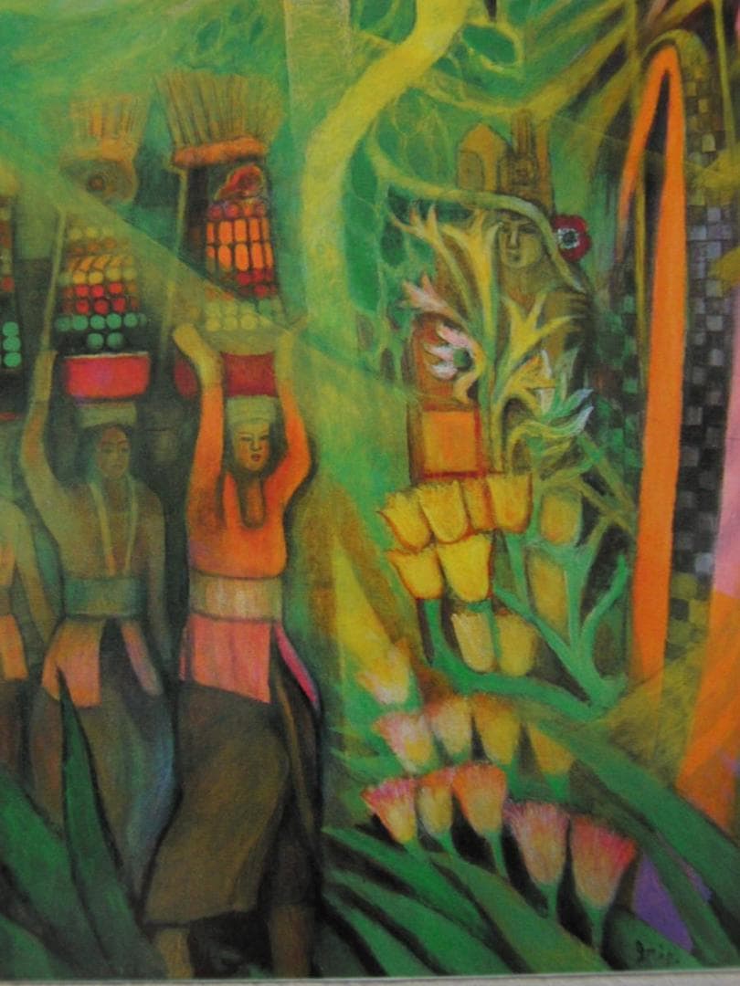 入江一子、【バリ・ガルガンまつりの日】、希少な額装用画集より、新品額装付