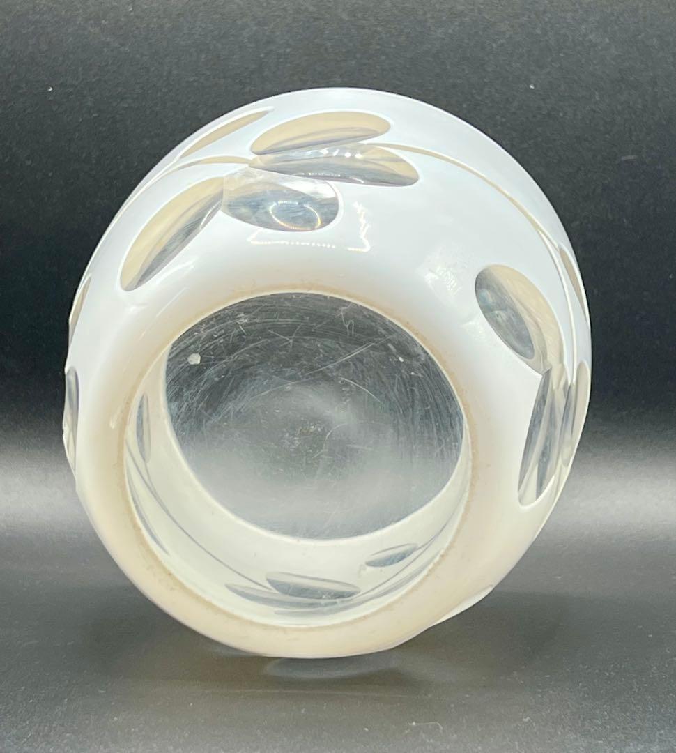 大正ロマン 白被せガラス 切子 盃洗 茶道具 ウランガラス アンティーク