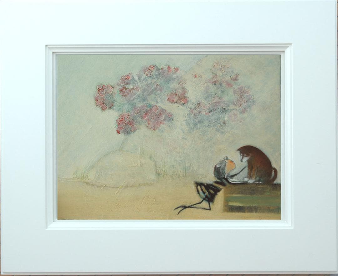 油絵 菅家令子 絵 絵画インテリア額付(黒) uF6-071619 子犬と女の子