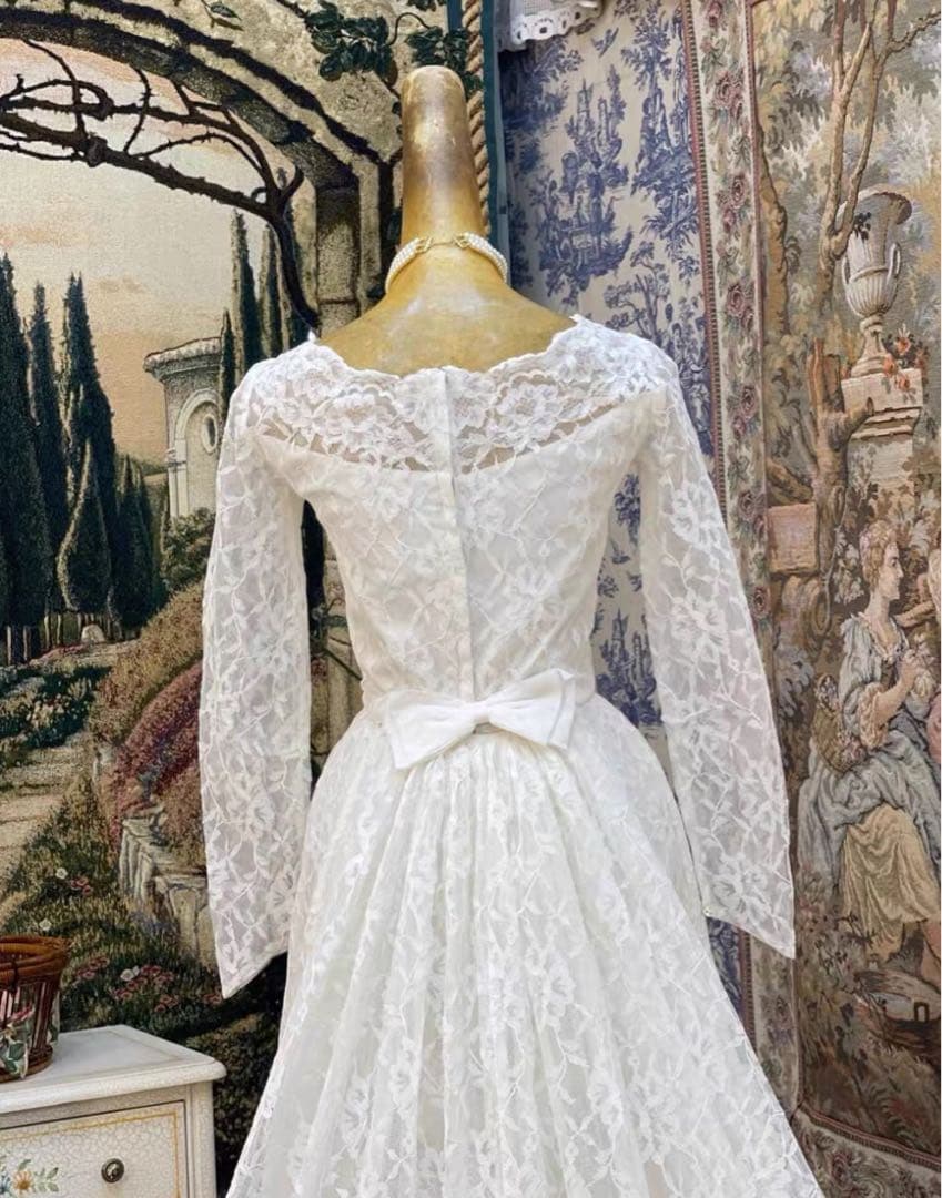 アメリカ産1970sホワイトレースウェディングドレス 花嫁