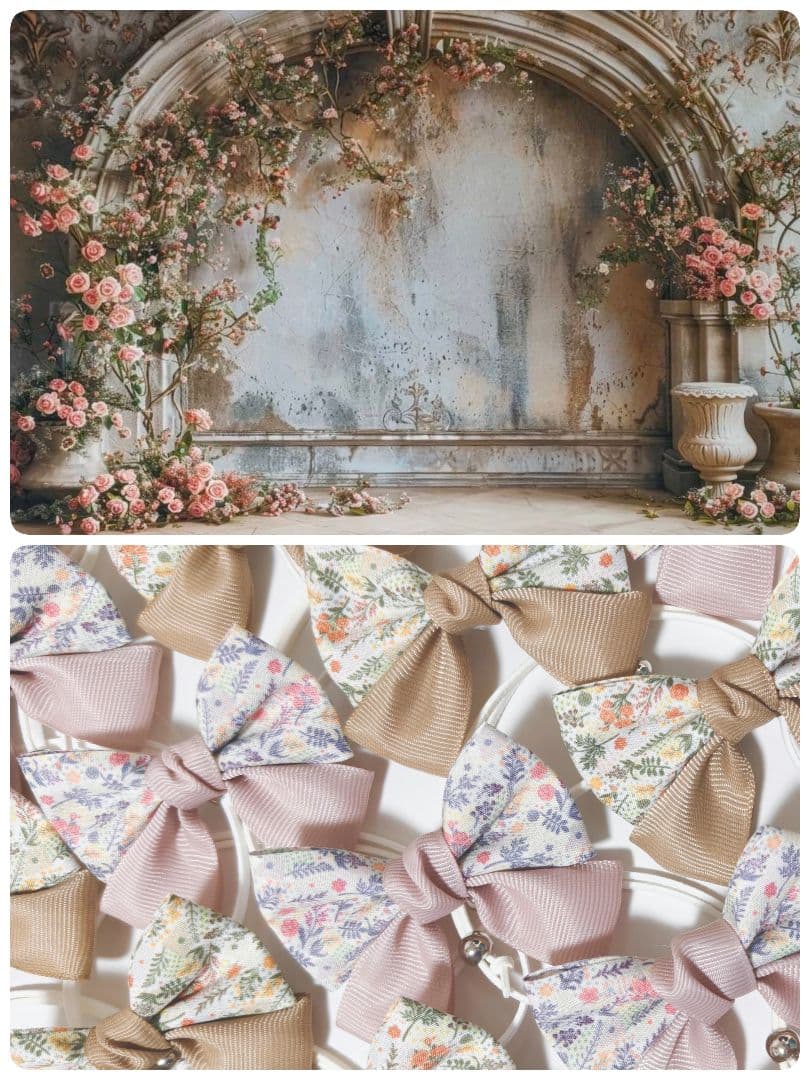 秋色花柄リボン90個 くすみカラー 業務用トリミングチョーカー ピンク