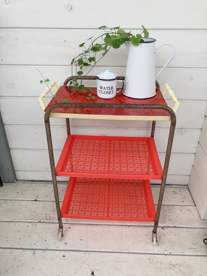 ヴィンテージ　ワゴン　キャスター　三段飾り棚　レトロポップ 収納 ワゴン 3段5トレイ Wagon 収納ラック キャスター付き