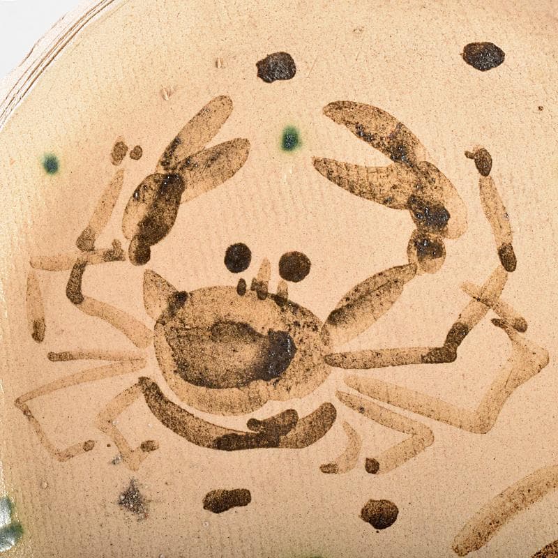 北大路魯山人作　織部　蟹絵　皿　時代箱付　V　R7715