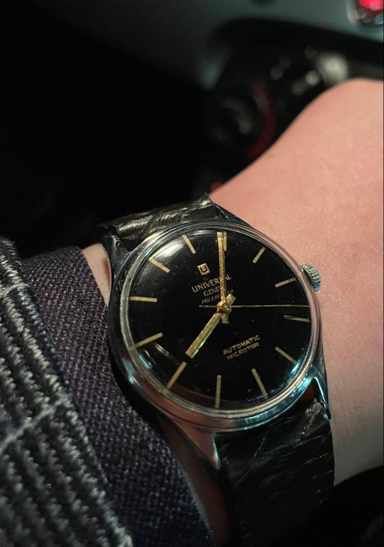 【超初期ジェンタデザイン】ユニバーサルジュネーブ Polerouter 黒文字盤