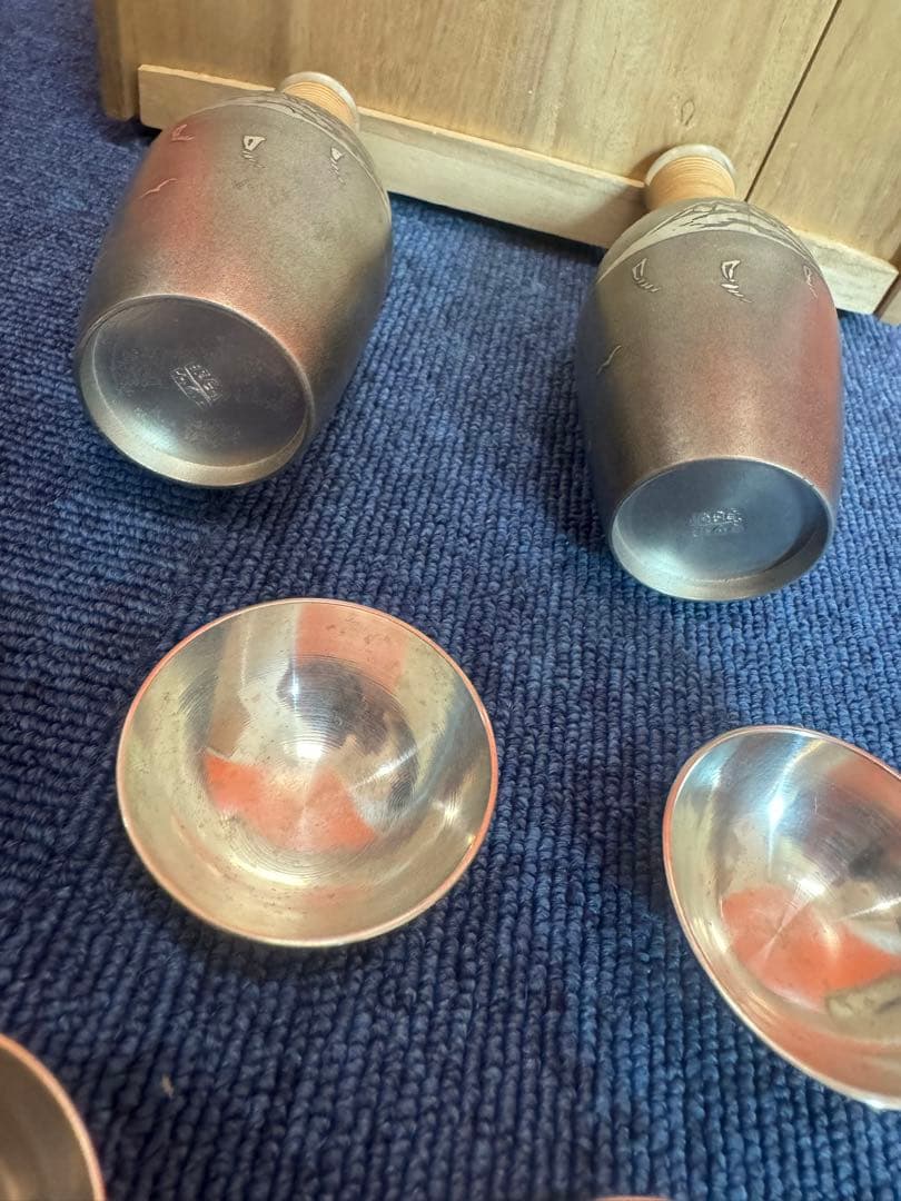 2041 薩摩焼　錫器　朝日堂　酒器セット　徳利2客　猪口5客